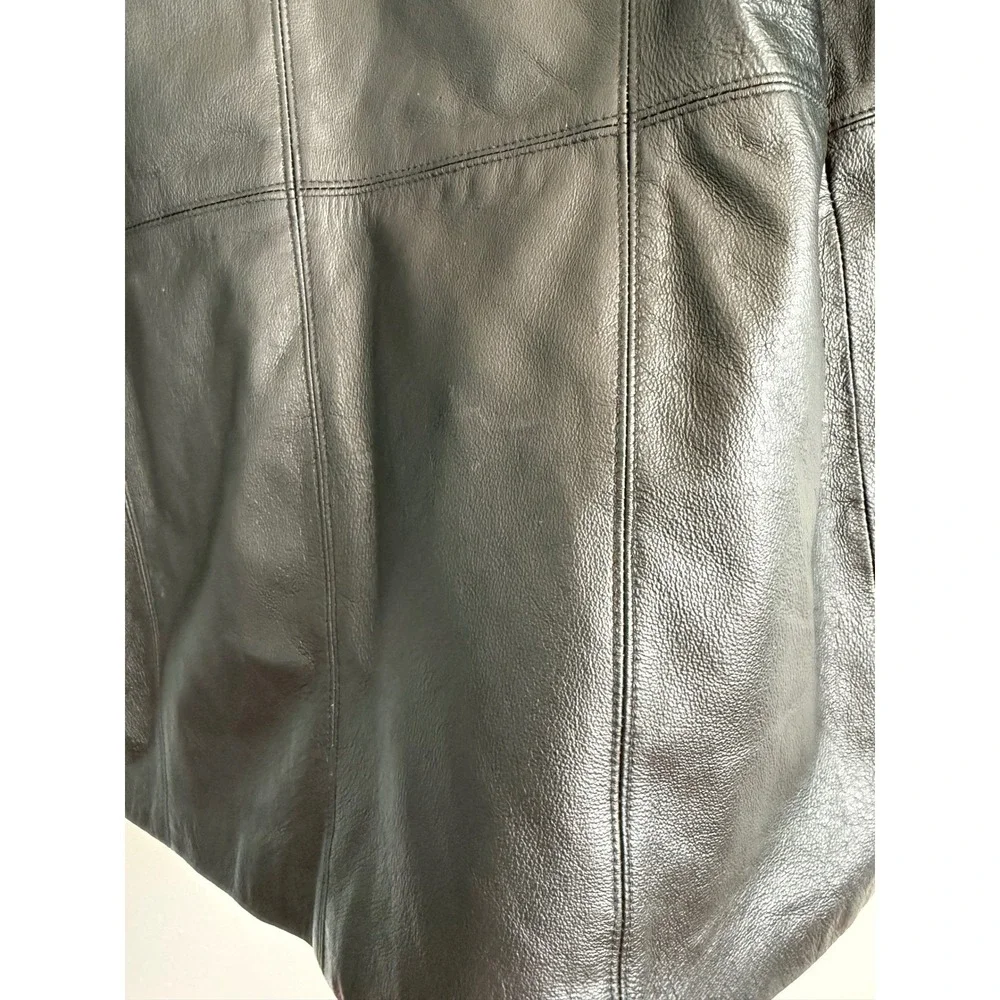 Atlantic Beach Black Leather Blazer‎ Jacket Button Front Women's Size Large